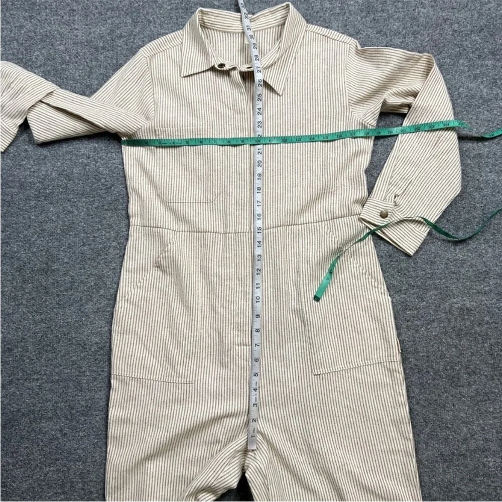 Rylee + Cru Jumpsuit Womens L Multi Linen Blend Stripe Snap Closures Long Sleeve - Picture 6 of 6